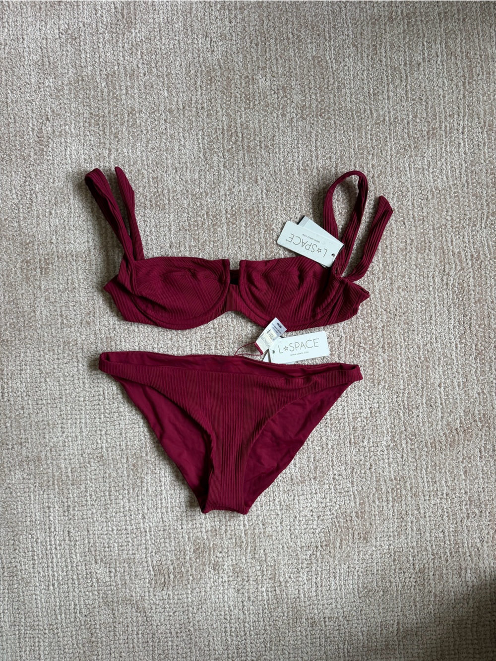 l*space Ribbed Wine Two-Piece Bikini